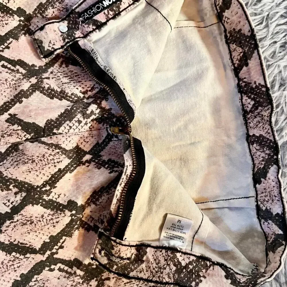 Pink Snake Print Distressed Preppy Rave Trashy Y2K Snookie Bodycon Mini Skirt - Picture 4 of 4